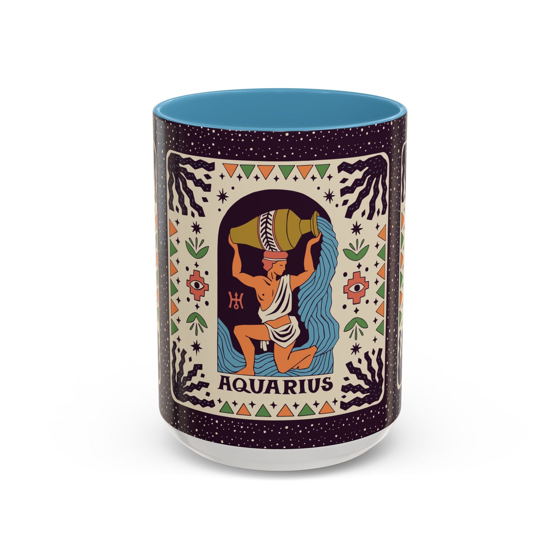 Aquarius Zodiac Painted Mug, Custom Ceramic 11oz and 15oz Coffee Cup - Ira World Art LLC