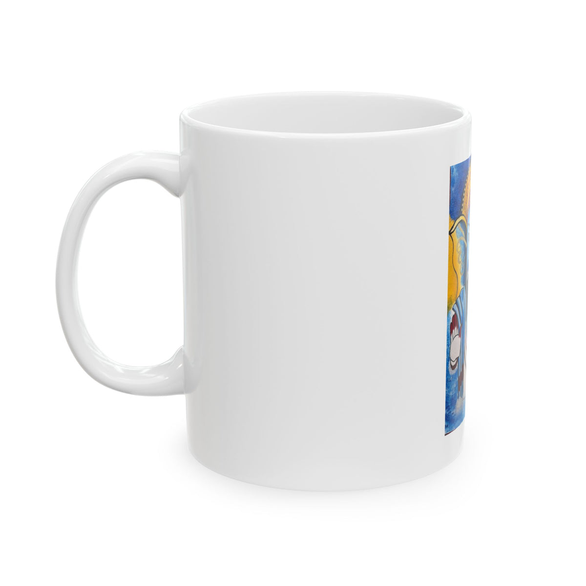 Spiritual Hindu Ceramic Mug with Vibrant Yoga Design, 15oz Painted Art - Ira World Art LLC