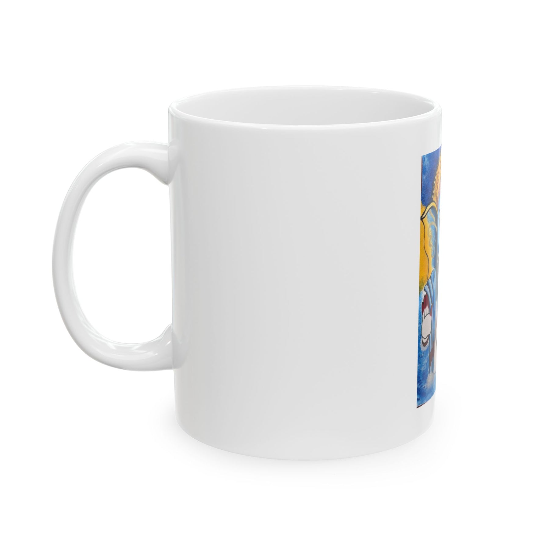 Spiritual Hindu Ceramic Mug with Vibrant Yoga Design, 15oz Painted Art - Ira World Art LLC
