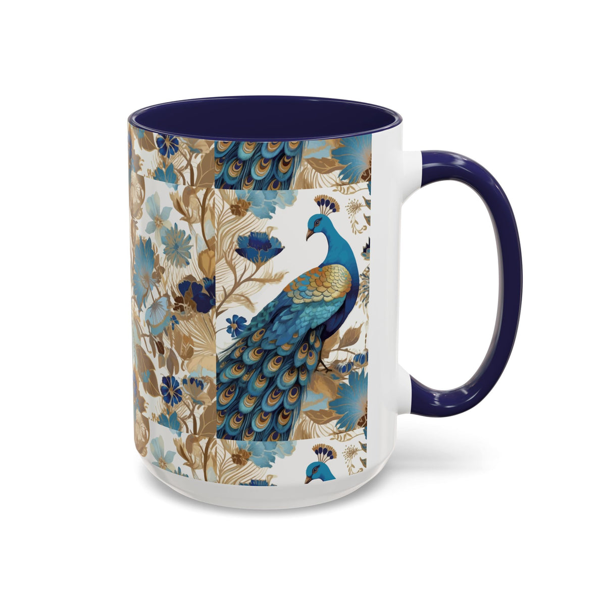 Elegant Peacock Ceramic Coffee Mug, Colorful 11oz & 15oz Custom Design - Ira World Art LLC