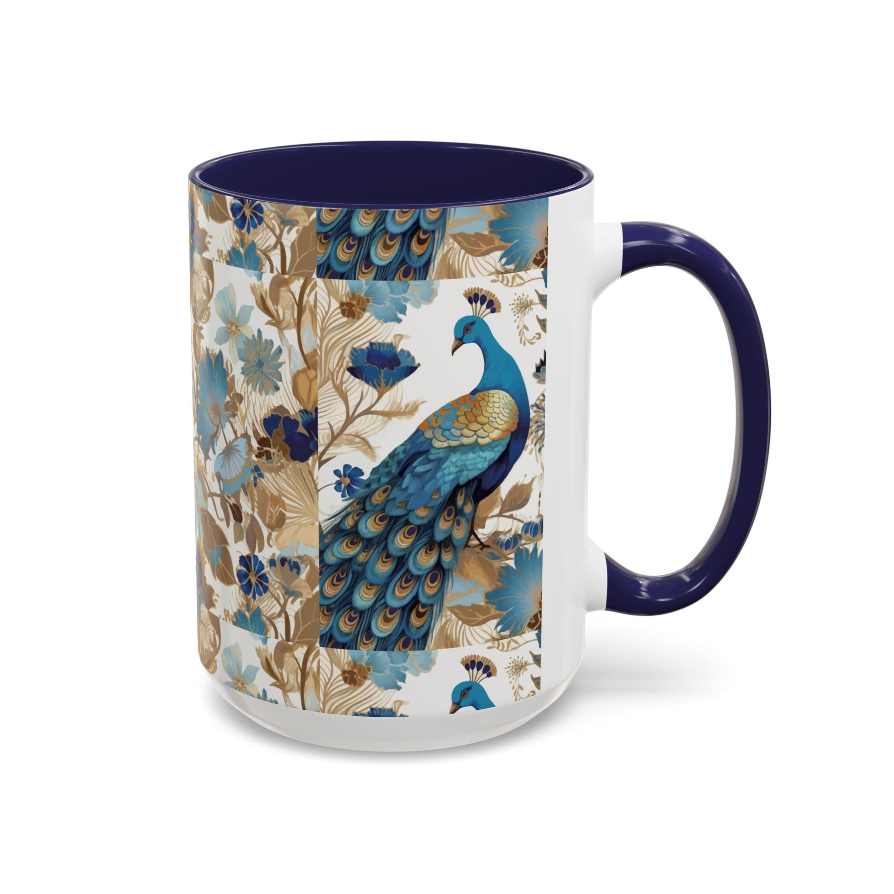 Elegant Peacock Ceramic Coffee Mug, Colorful 11oz & 15oz Custom Design - Ira World Art LLC