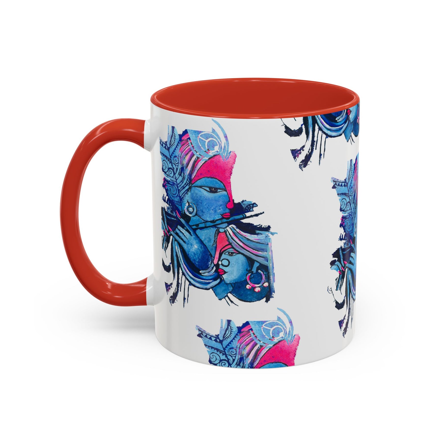 Vibrant Blue Ceramic Coffee Mug with Artistic Hindu Design, 11oz & 15oz - Ira World Art LLC