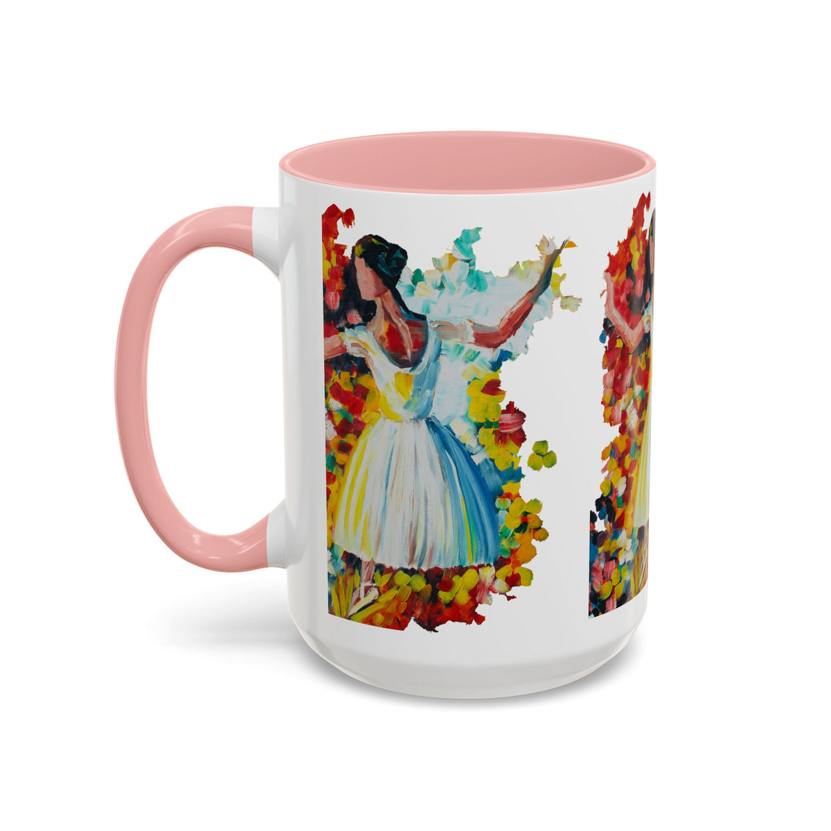 Colorful Ballet Latte Mug, Artistic Ceramic Coffee Cup with Floral Design - Ira World Art LLC