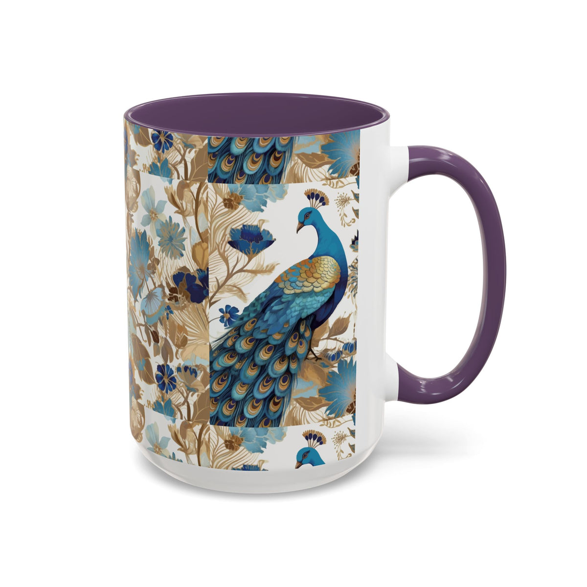 Elegant Peacock Ceramic Coffee Mug, Colorful 11oz & 15oz Custom Design - Ira World Art LLC