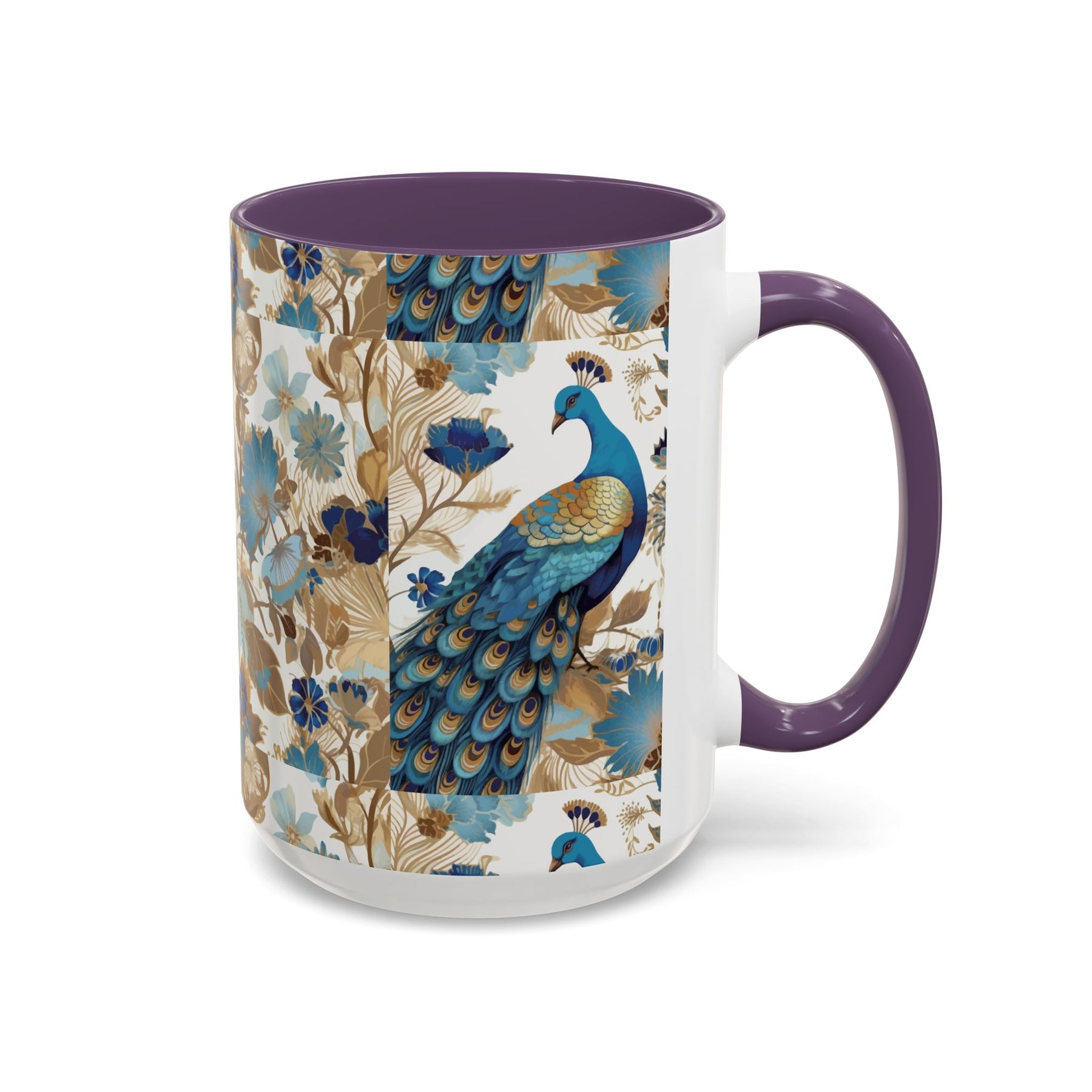 Elegant Peacock Ceramic Coffee Mug, Colorful 11oz & 15oz Custom Design - Ira World Art LLC