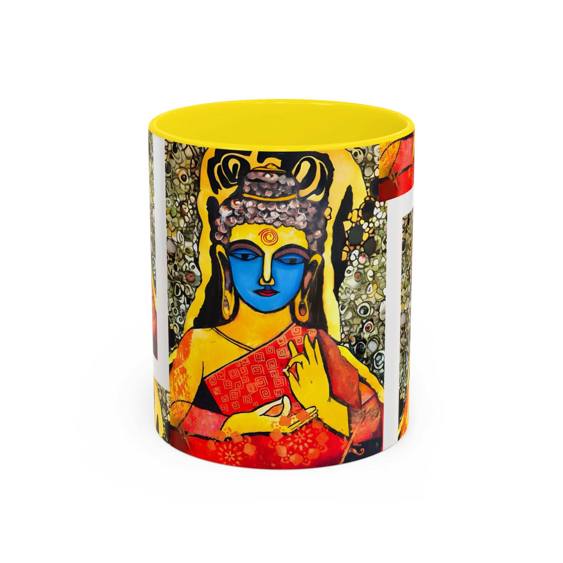 Inspirational Yoga Ceramic Mug, Colorful Buddhist Painting, 11oz & 15oz Unique Coffee Cup - Ira World Art LLC