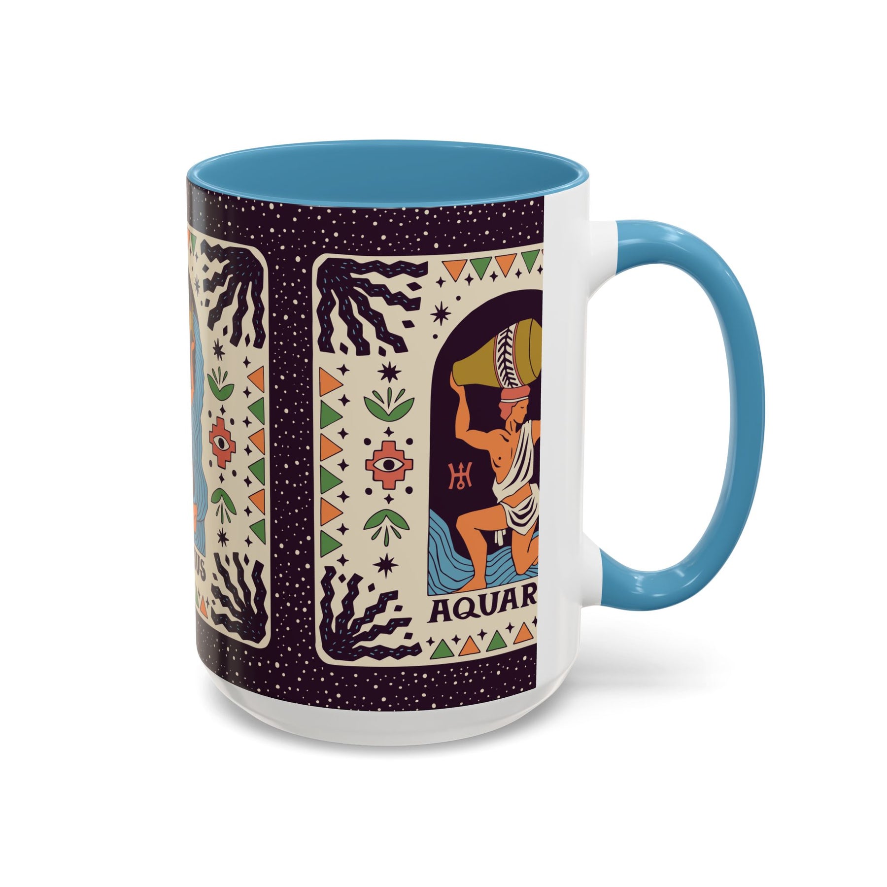 Aquarius Zodiac Painted Mug, Custom Ceramic 11oz and 15oz Coffee Cup - Ira World Art LLC