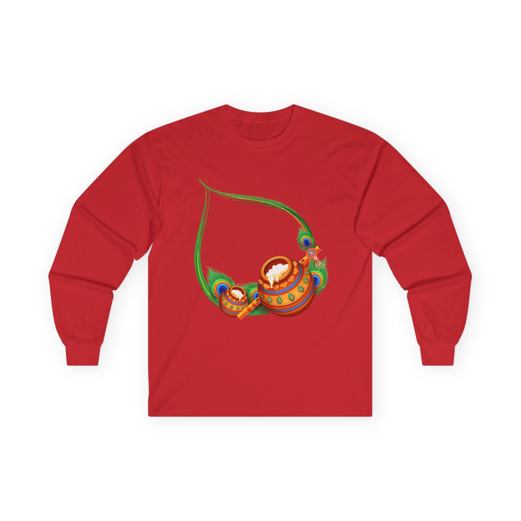 Krishna Matka Long Sleeve Tee, Indian God Full Sleeve Shirt, Religious Unisex Cotton Top, Krishna Art Tee, Festival Clothing, Hindu Long - Ira World Art LLC