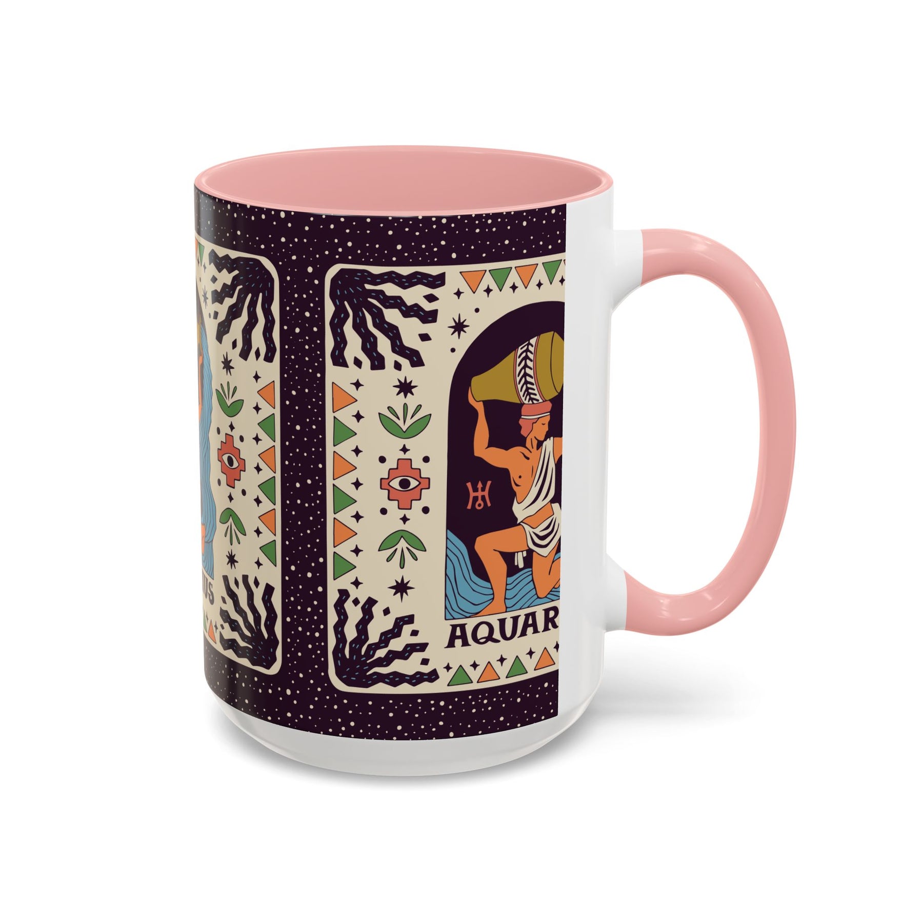 Aquarius Zodiac Painted Mug, Custom Ceramic 11oz and 15oz Coffee Cup - Ira World Art LLC