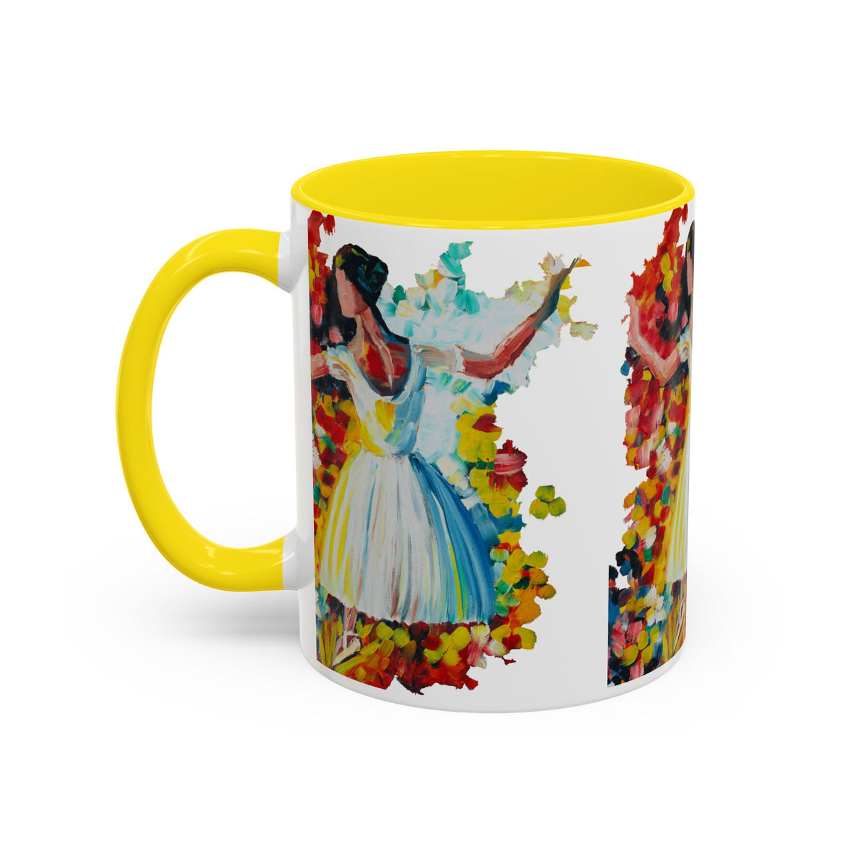 Colorful Ballet Latte Mug, Artistic Ceramic Coffee Cup with Floral Design - Ira World Art LLC