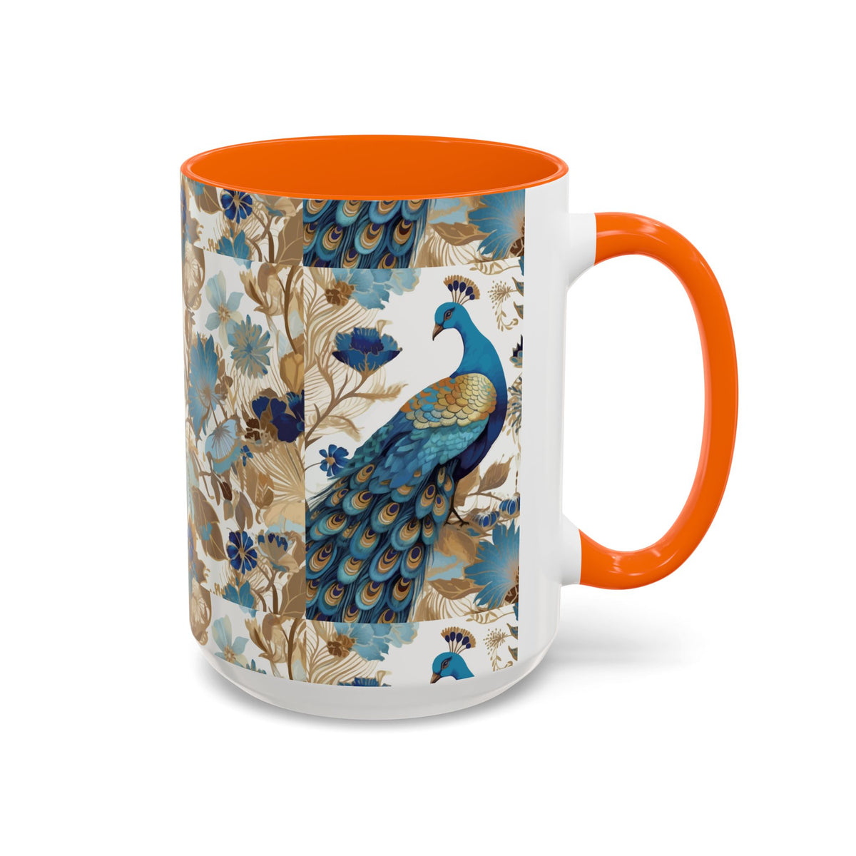 Elegant Peacock Ceramic Coffee Mug, Colorful 11oz & 15oz Custom Design - Ira World Art LLC