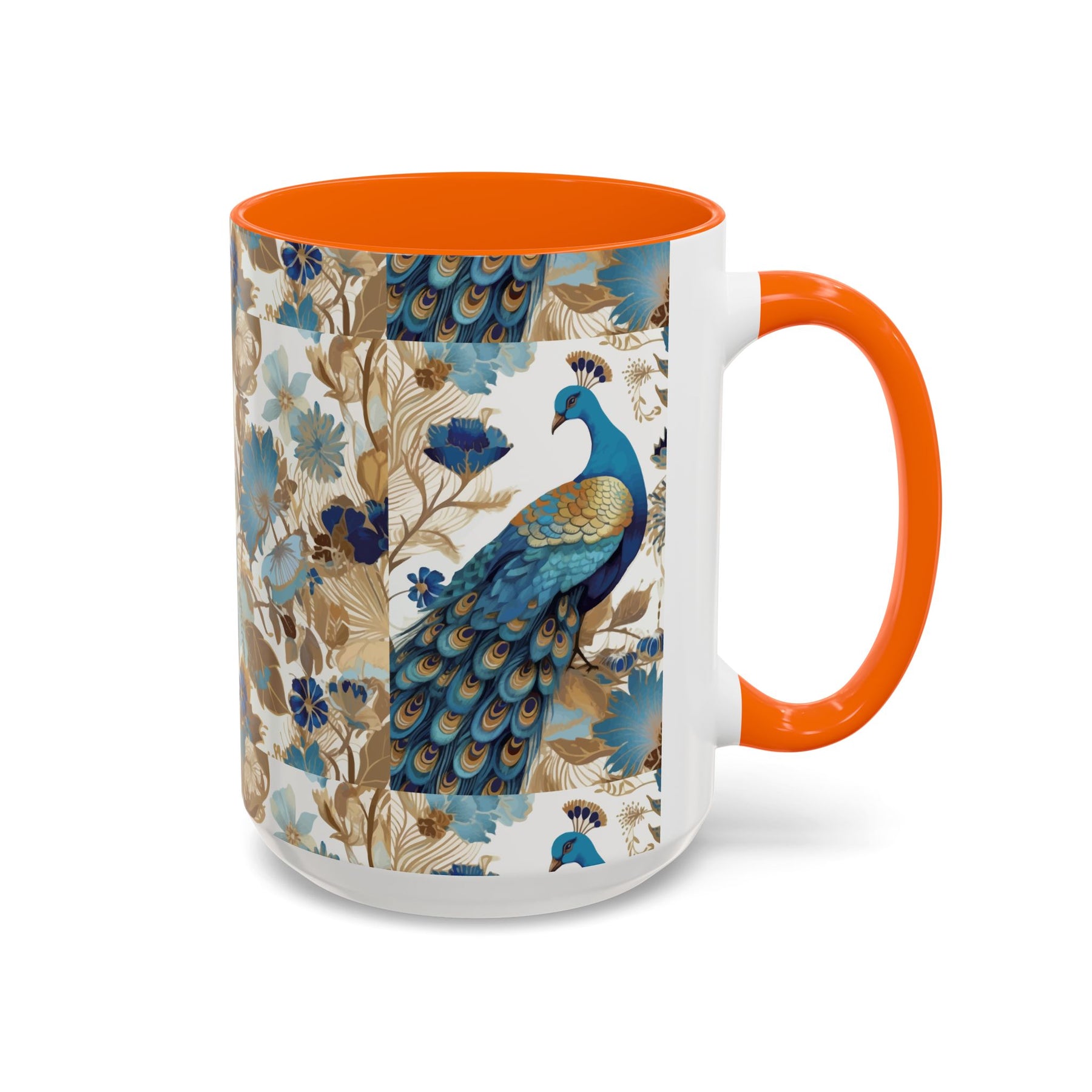 Elegant Peacock Ceramic Coffee Mug, Colorful 11oz & 15oz Custom Design - Ira World Art LLC