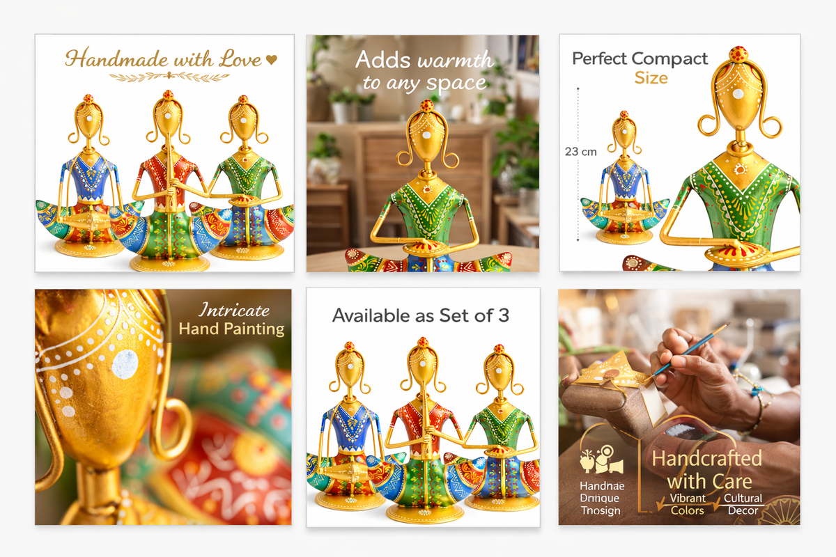 Handmade Indian Folk Dancer Figurines; Metal Multicolor Rajasthani Wall Hanging Sculpture Decor - Ira World Art LLC