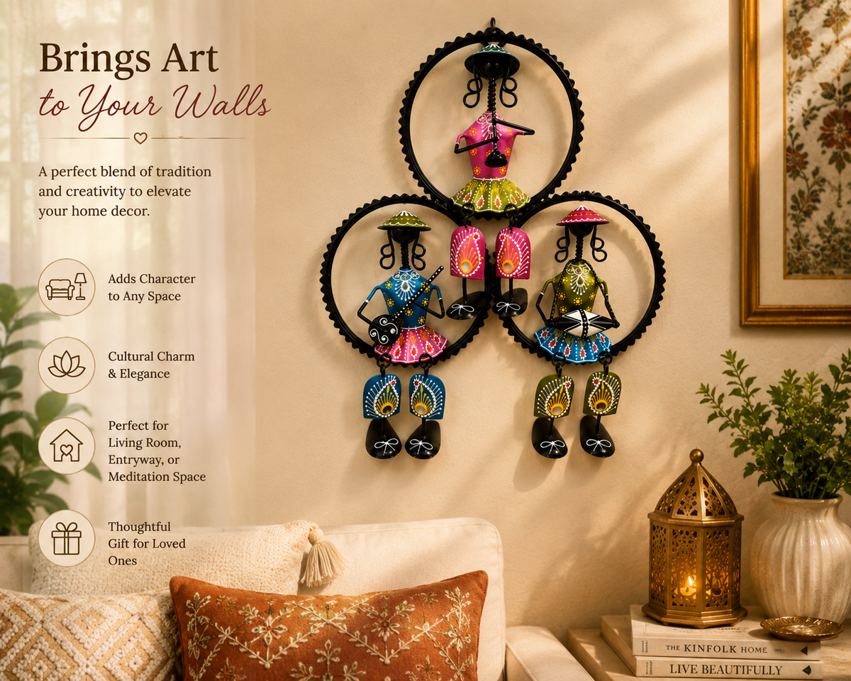 Handmade Indian Tribal Musicians Metal Wall Decor | Folk Art Wall Hanging | Boho Living Room Decor | 15 x 13 Inches - Ira World Art LLC