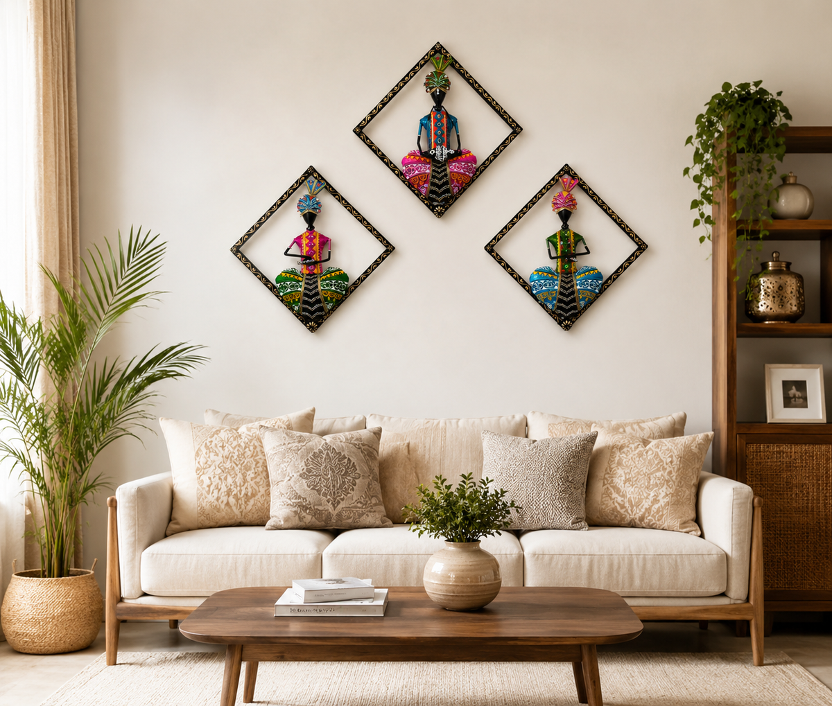Handmade Rajasthani Metal Wall Hanging; Set Of 3 Indian Folk Musician Sculpture Art Decor - Ira World Art LLC