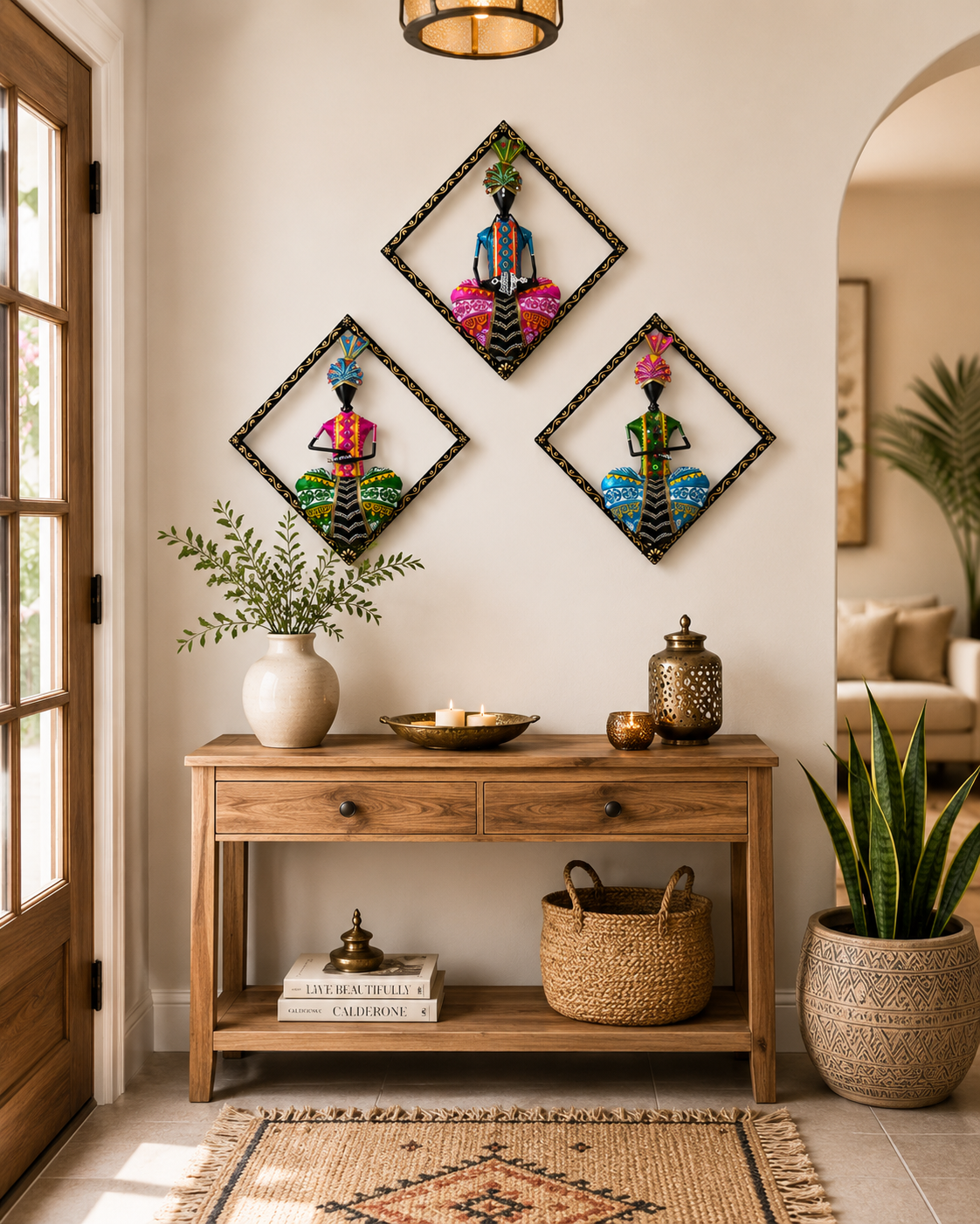 Handmade Rajasthani Metal Wall Hanging; Set Of 3 Indian Folk Musician Sculpture Art Decor - Ira World Art LLC