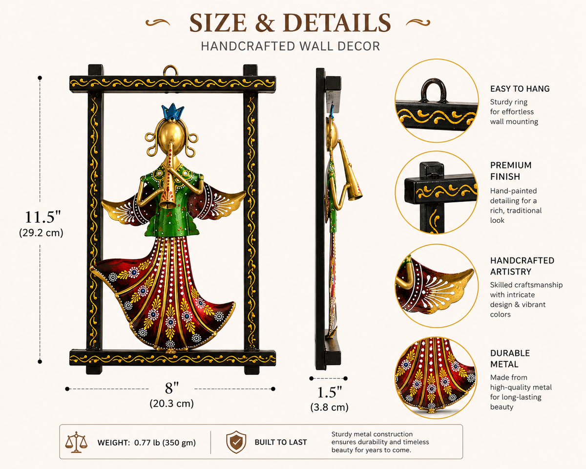 Handcrafted Indian Wall Decor Set of 3 | Ethnic Metal Wall Art Hanging | Traditional Folk Home Décor - Ira World Art LLC