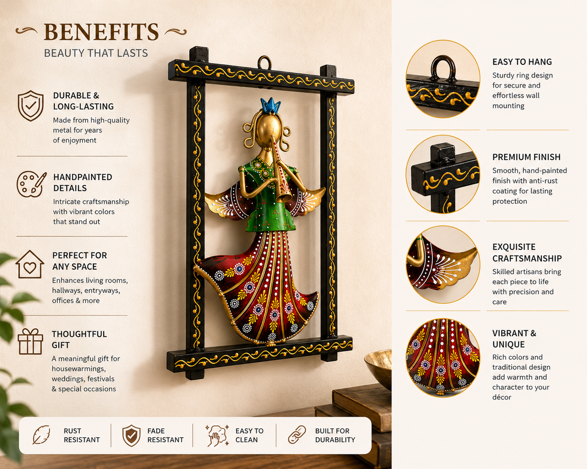 Handcrafted Indian Wall Decor Set of 3 | Ethnic Metal Wall Art Hanging | Traditional Folk Home Décor - Ira World Art LLC