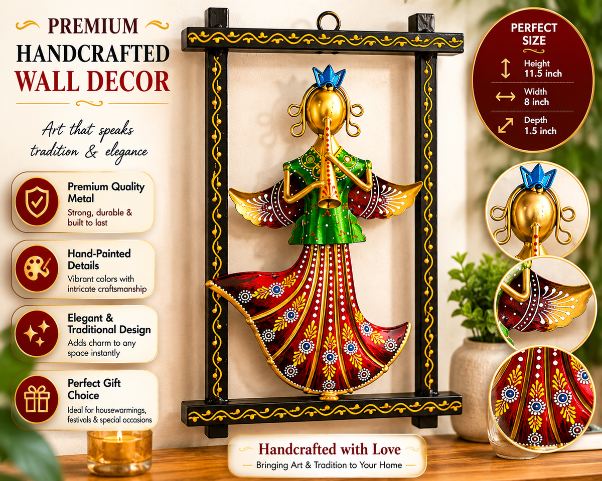 Handcrafted Indian Wall Decor Set of 3 | Ethnic Metal Wall Art Hanging | Traditional Folk Home Décor - Ira World Art LLC