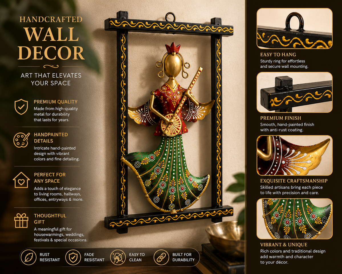 Handcrafted Indian Wall Decor Set of 3 | Ethnic Metal Wall Art Hanging | Traditional Folk Home Décor - Ira World Art LLC