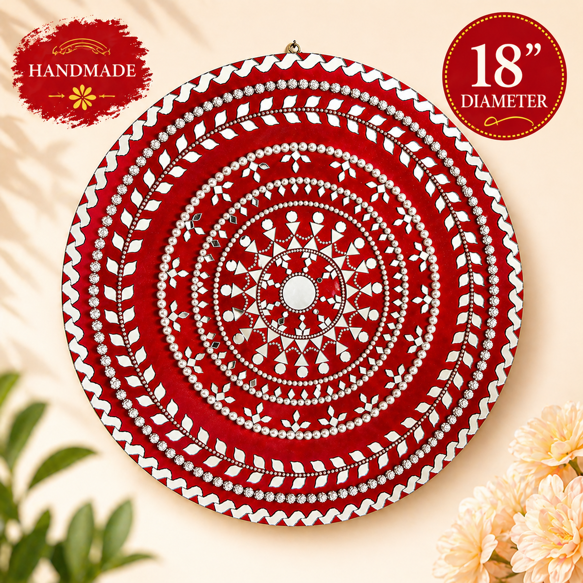Handmade Mandala Wall Mirror - Indian Wooden Wall Art, Decorative Art Decor - Ira World Art LLC