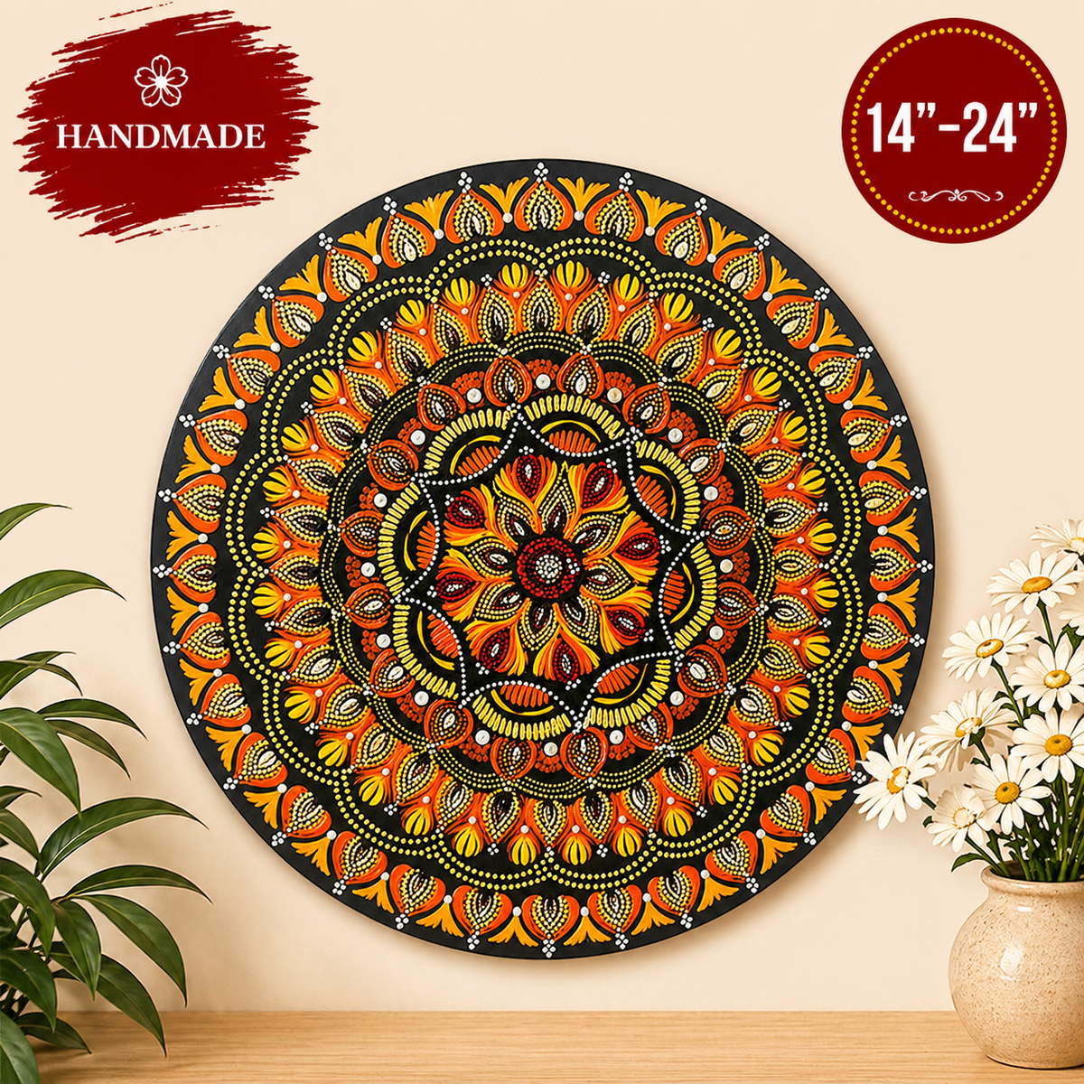 Hand-Painted Mandala Wall Art with Mirror Accents –  Round | Acrylic on MDF Wood - Ira World Art LLC