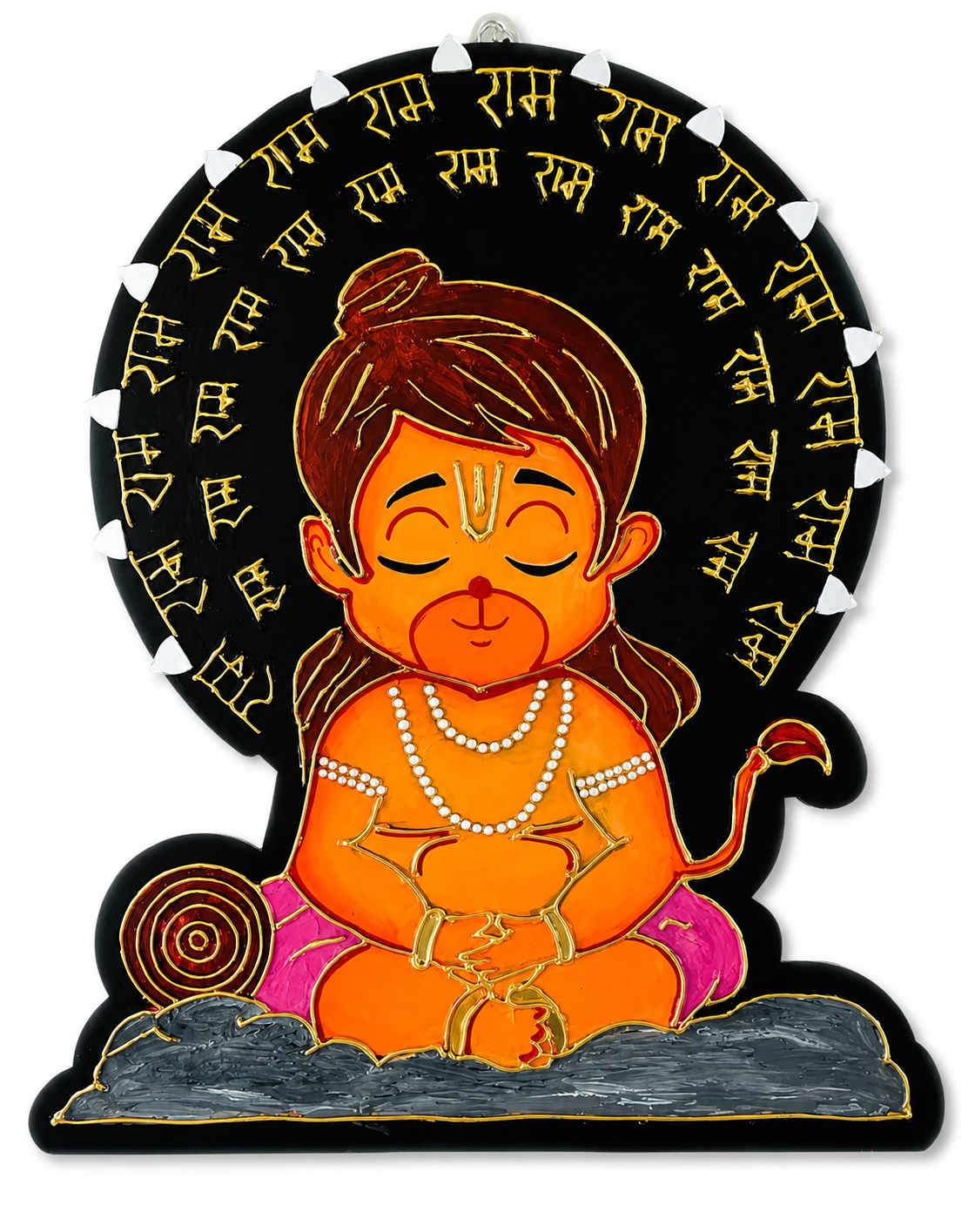 Handcrafted Baby Hanuman Wall Art | MDF 3D Clay Painting | Ram Naam Artwork | Waterproof with Gloss Finish | Spiritual Hindu Decor - Ira World Art LLC