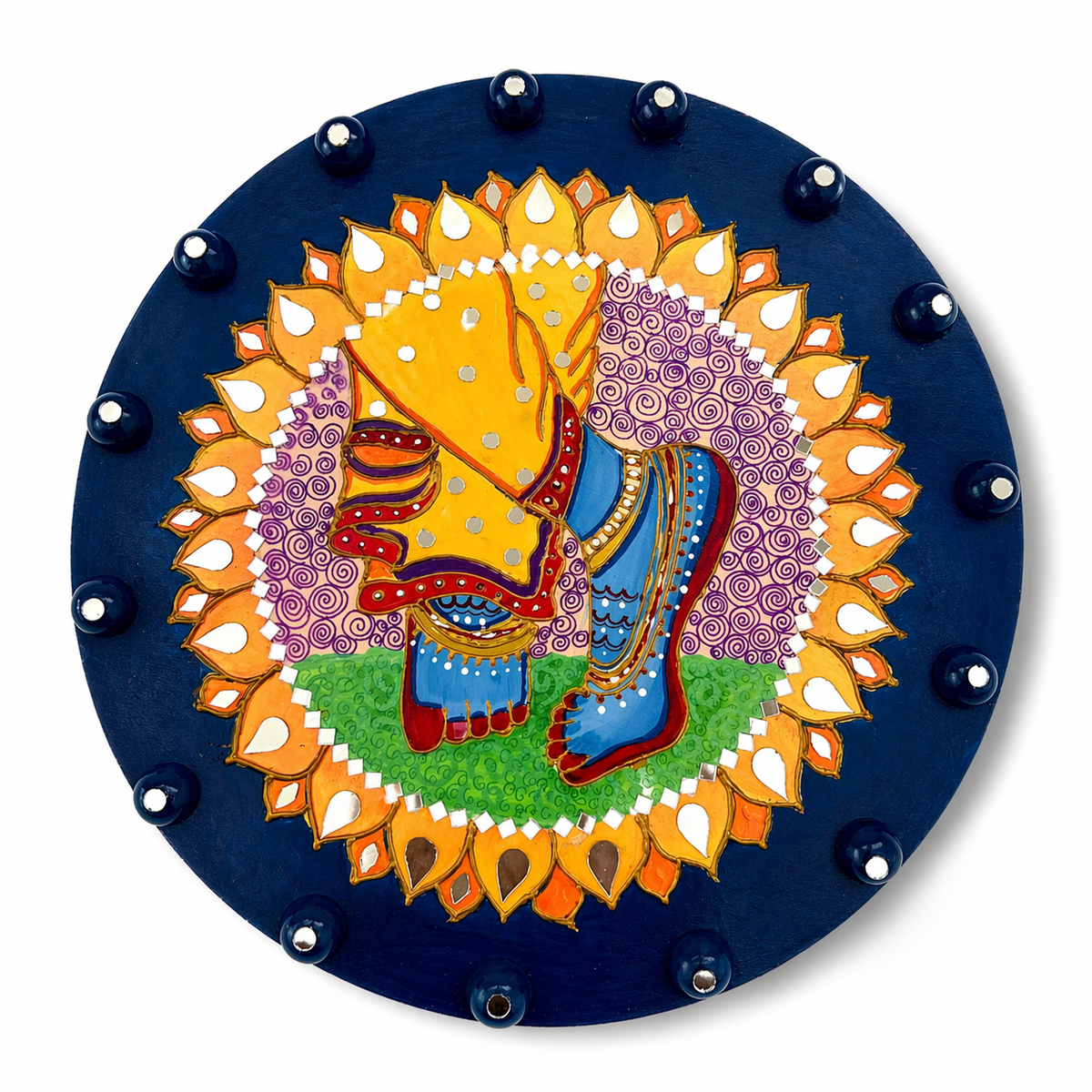 Handmade Krishna Feet Wall Decor - Spiritual Indian Hindu Mandala Art Painting, Pooja Gift - Ira World Art LLC