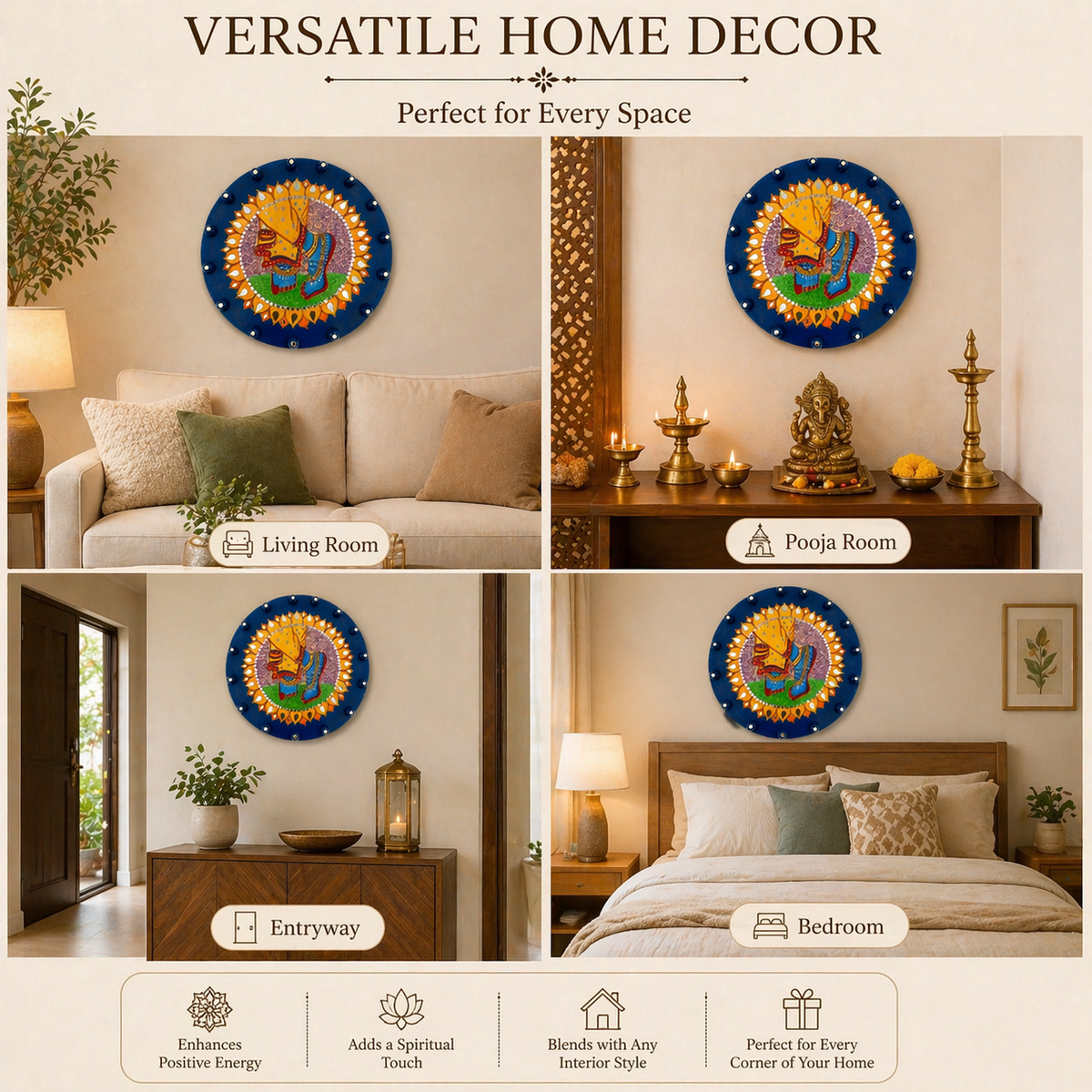 Handmade Krishna Feet Wall Decor - Spiritual Indian Hindu Mandala Art Painting, Pooja Gift - Ira World Art LLC