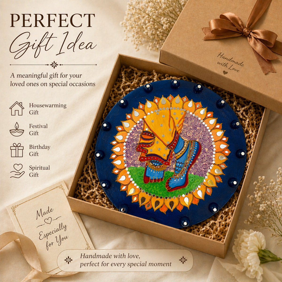 Handmade Krishna Feet Wall Decor - Spiritual Indian Hindu Mandala Art Painting, Pooja Gift - Ira World Art LLC
