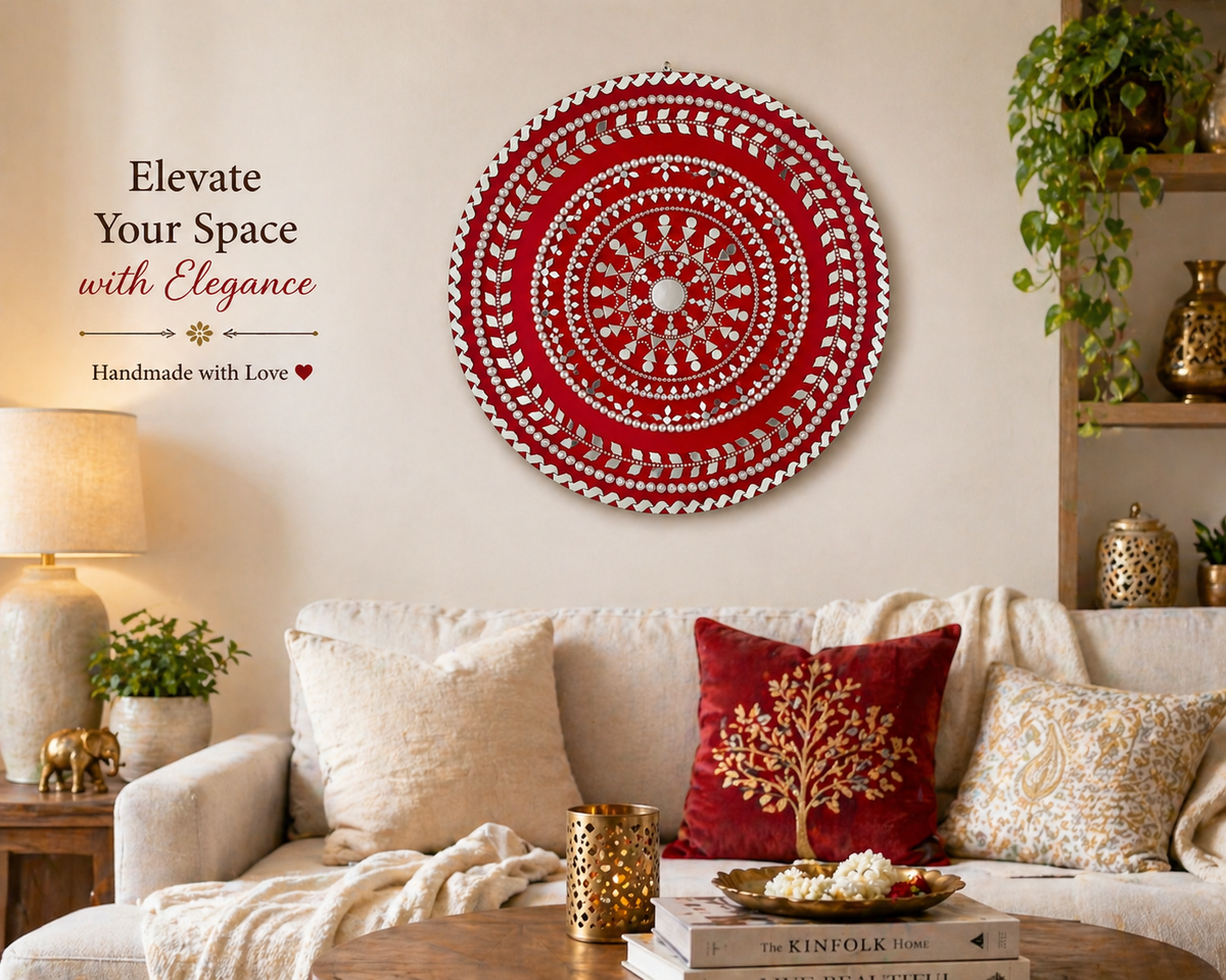 Handmade Mandala Wall Mirror - Indian Wooden Wall Art, Decorative Art Decor - Ira World Art LLC