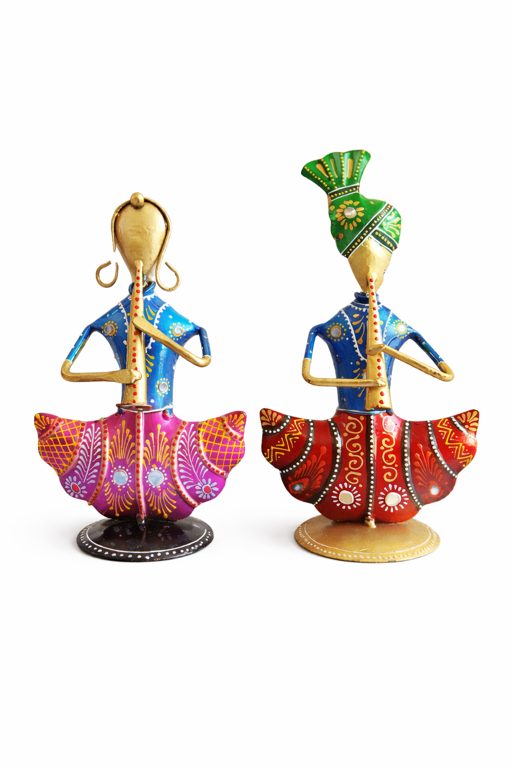 Handmade Rajasthani Figurines Set; Metal Indian Musician Folk Art Sculpture Wall Hanging - Ira World Art LLC
