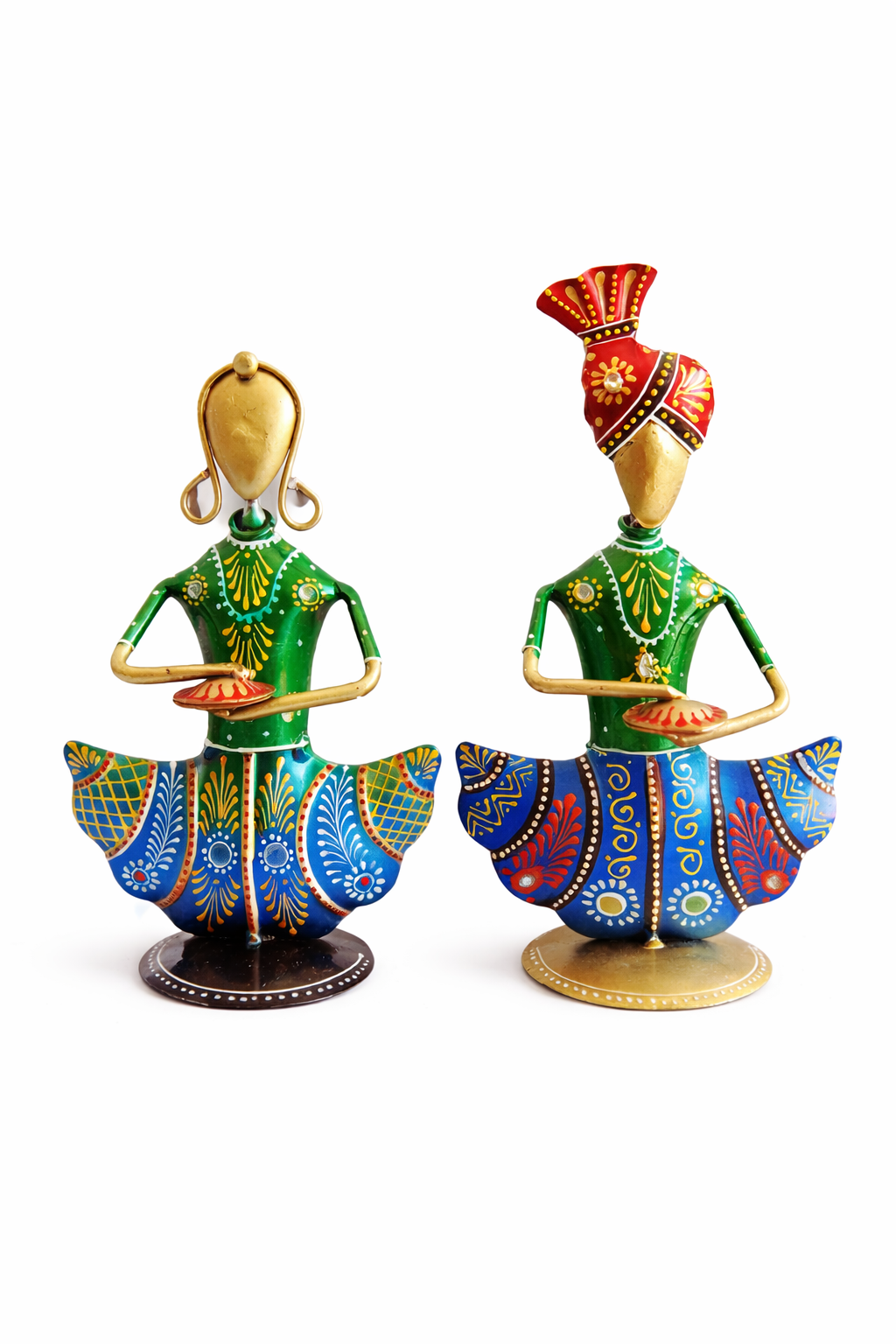 Handmade Rajasthani Figurines Set; Metal Indian Musician Folk Art Sculpture Wall Hanging - Ira World Art LLC