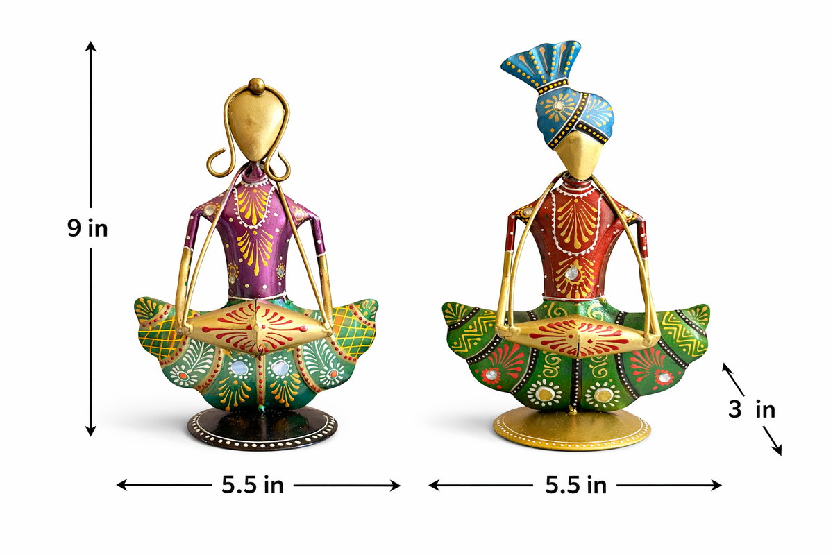 Handmade Rajasthani Figurines Set; Metal Indian Musician Folk Art Sculpture Wall Hanging - Ira World Art LLC