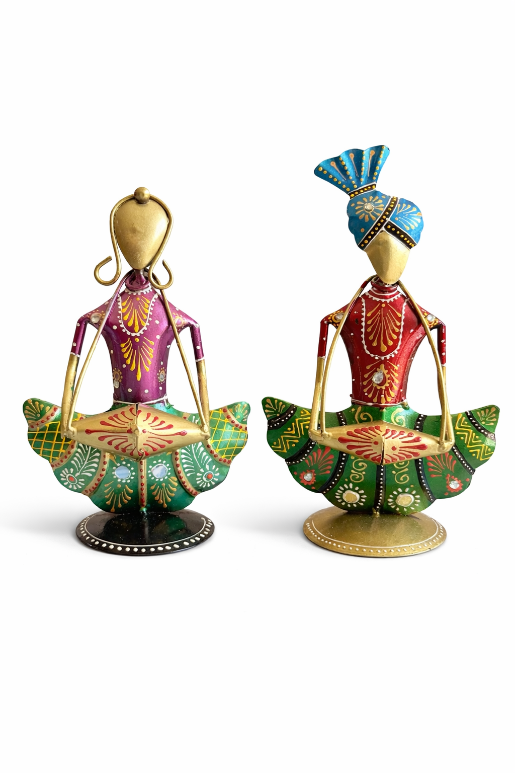 Handmade Rajasthani Figurines Set; Metal Indian Musician Folk Art Sculpture Wall Hanging - Ira World Art LLC