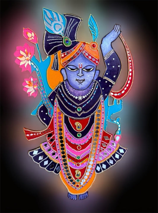 Hand-Painted Lord Krishna Wall Decor | Traditional Indian Spiritual Wooden Art for Home & Pooja Room - Ira World Art LLC