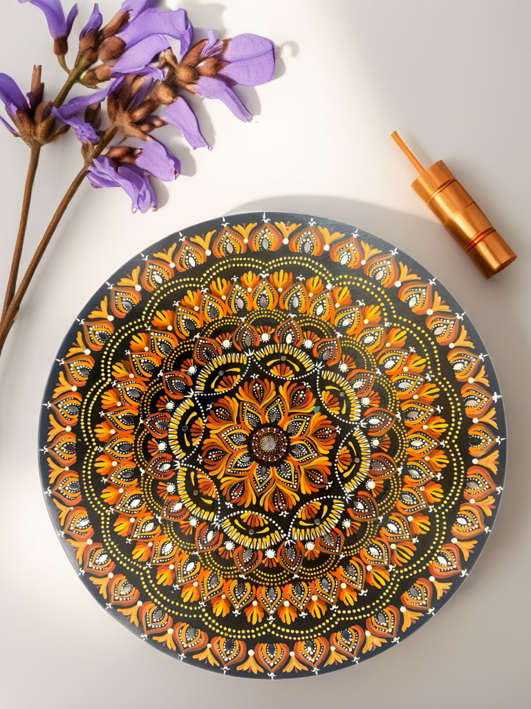 Hand-Painted Mandala Wall Art with Mirror Accents –  Round | Acrylic on MDF Wood - Ira World Art LLC