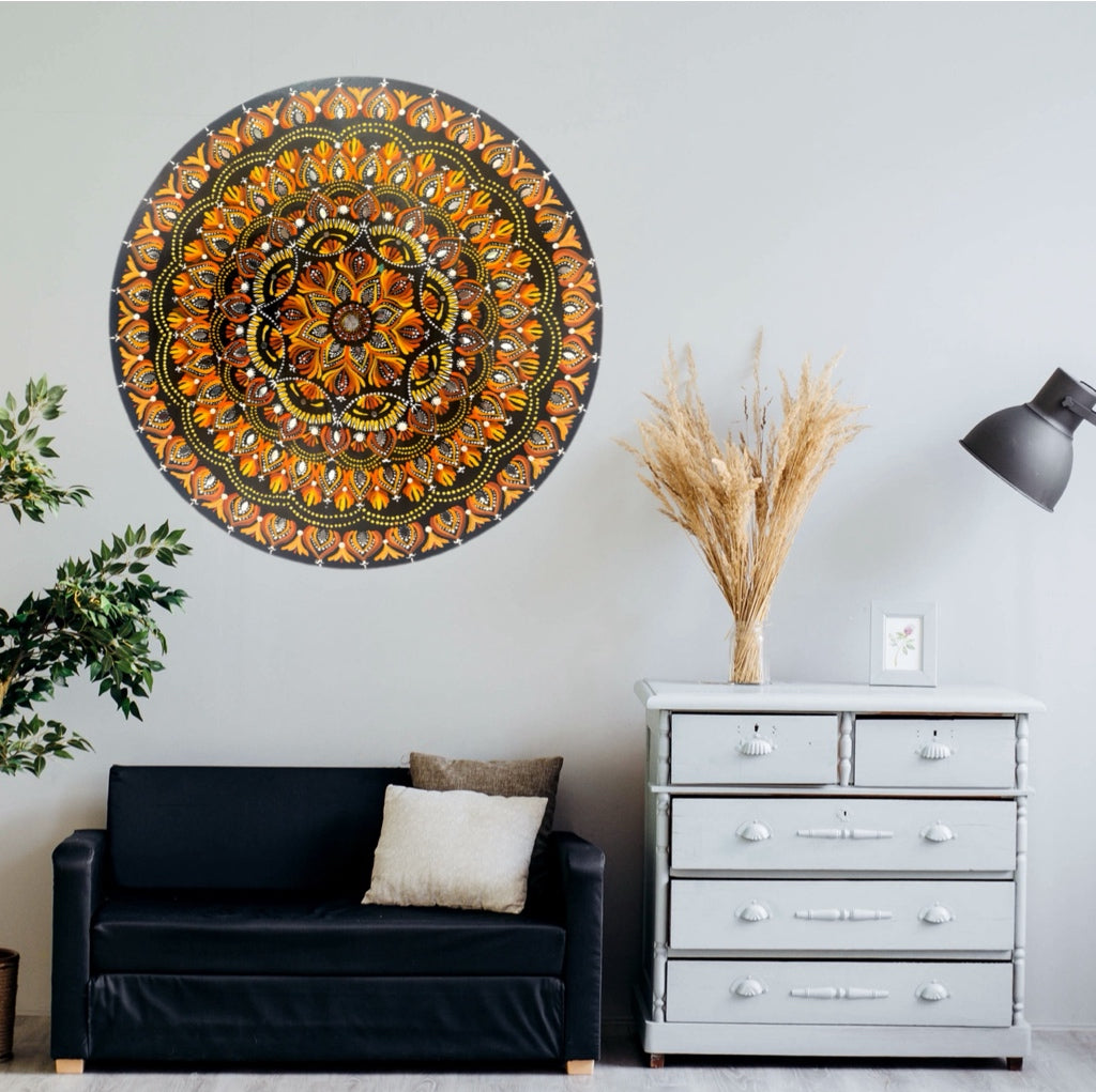 Hand-Painted Mandala Wall Art with Mirror Accents –  Round | Acrylic on MDF Wood - Ira World Art LLC