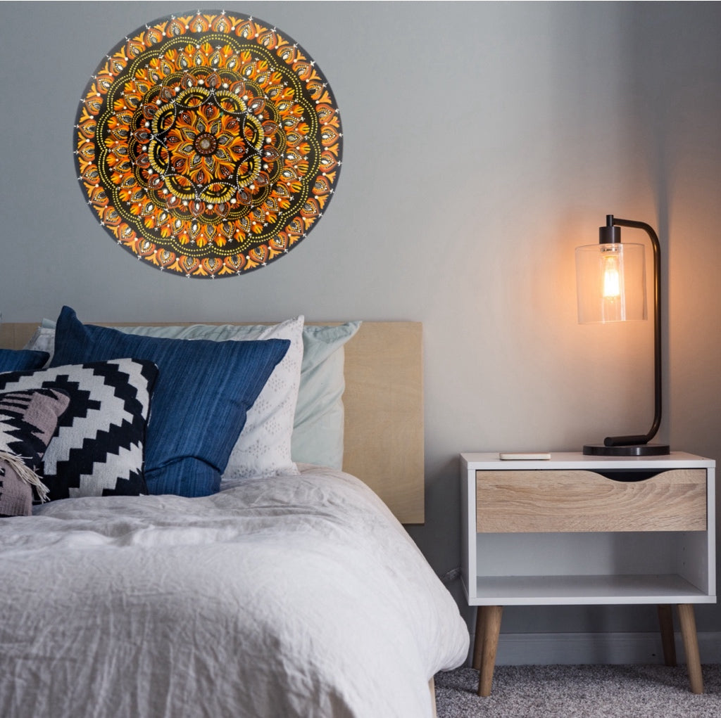 Hand-Painted Mandala Wall Art with Mirror Accents –  Round | Acrylic on MDF Wood - Ira World Art LLC