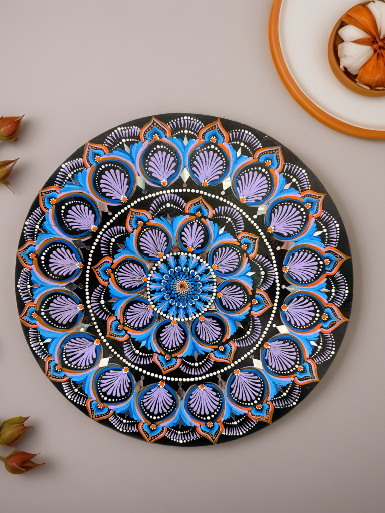 Colorful Geometric Mandala Painting – Handmade Wooden Wall Decor, Meditation Room Art - Ira World Art LLC