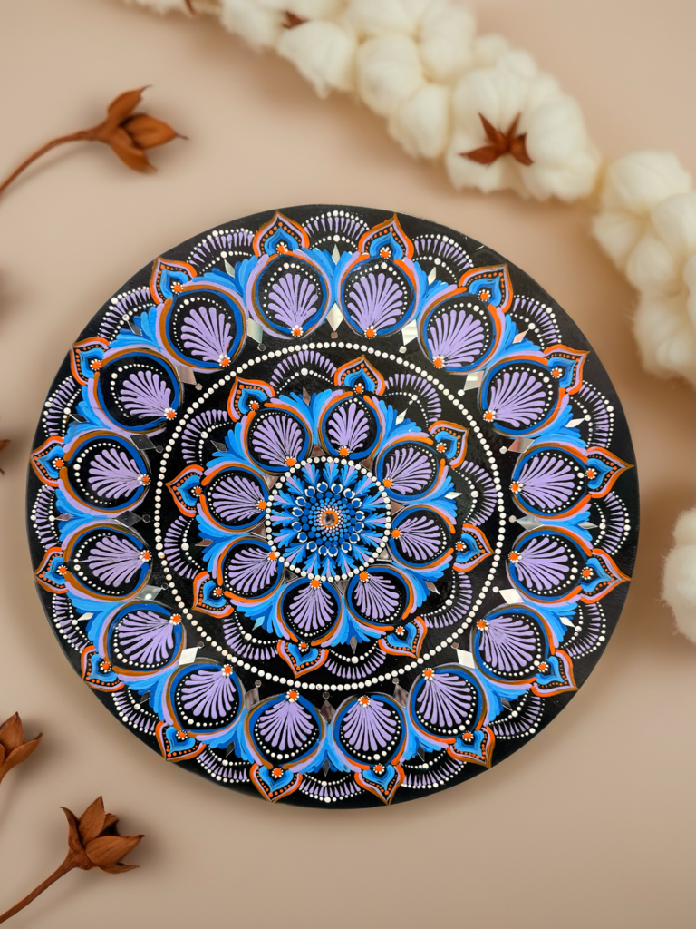 Colorful Geometric Mandala Painting – Handmade Wooden Wall Decor, Meditation Room Art - Ira World Art LLC