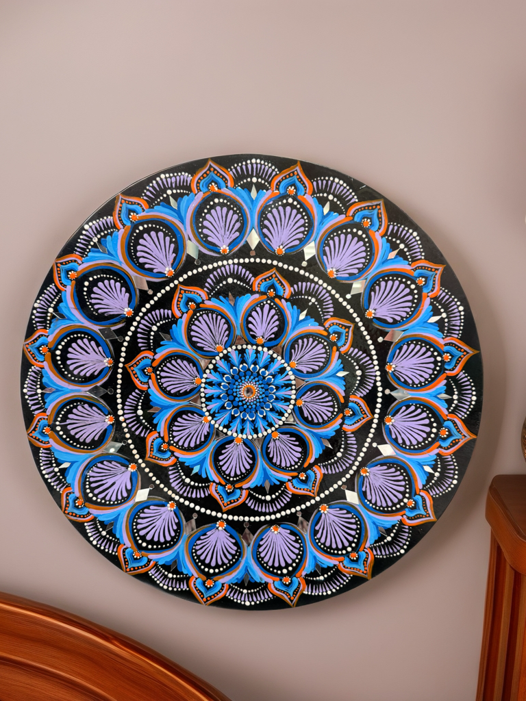 Colorful Geometric Mandala Painting – Handmade Wooden Wall Decor, Meditation Room Art - Ira World Art LLC