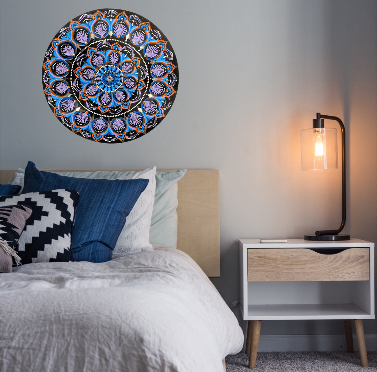 Colorful Geometric Mandala Painting – Handmade Wooden Wall Decor, Meditation Room Art - Ira World Art LLC