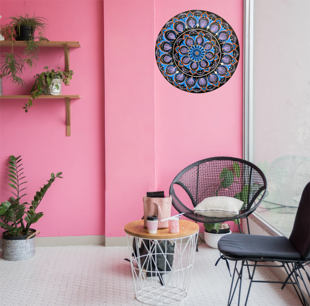Colorful Geometric Mandala Painting – Handmade Wooden Wall Decor, Meditation Room Art - Ira World Art LLC