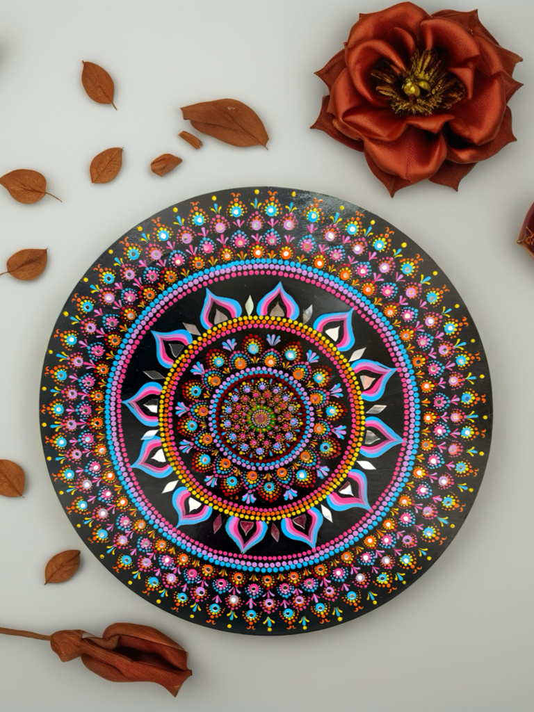 Colorful Geometric Mandala Painting – Handmade Wooden Wall Decor, Meditation Room Art - Ira World Art LLC