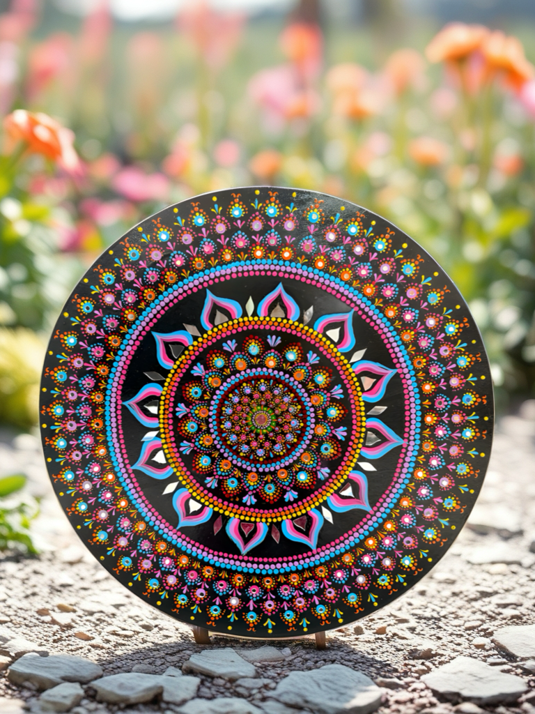 Colorful Geometric Mandala Painting – Handmade Wooden Wall Decor, Meditation Room Art - Ira World Art LLC