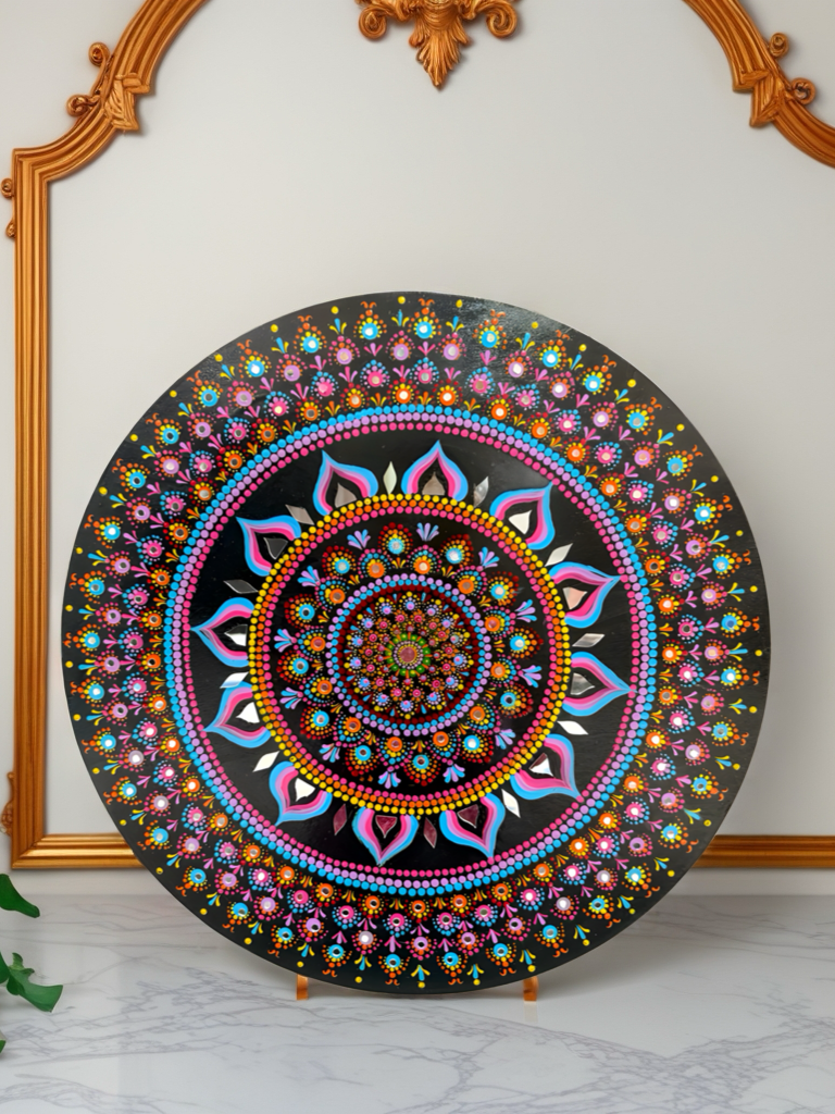 Colorful Geometric Mandala Painting – Handmade Wooden Wall Decor, Meditation Room Art - Ira World Art LLC