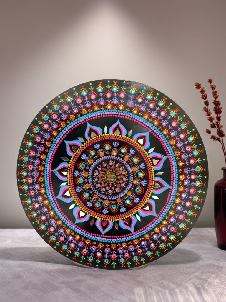 Colorful Geometric Mandala Painting – Handmade Wooden Wall Decor, Meditation Room Art - Ira World Art LLC