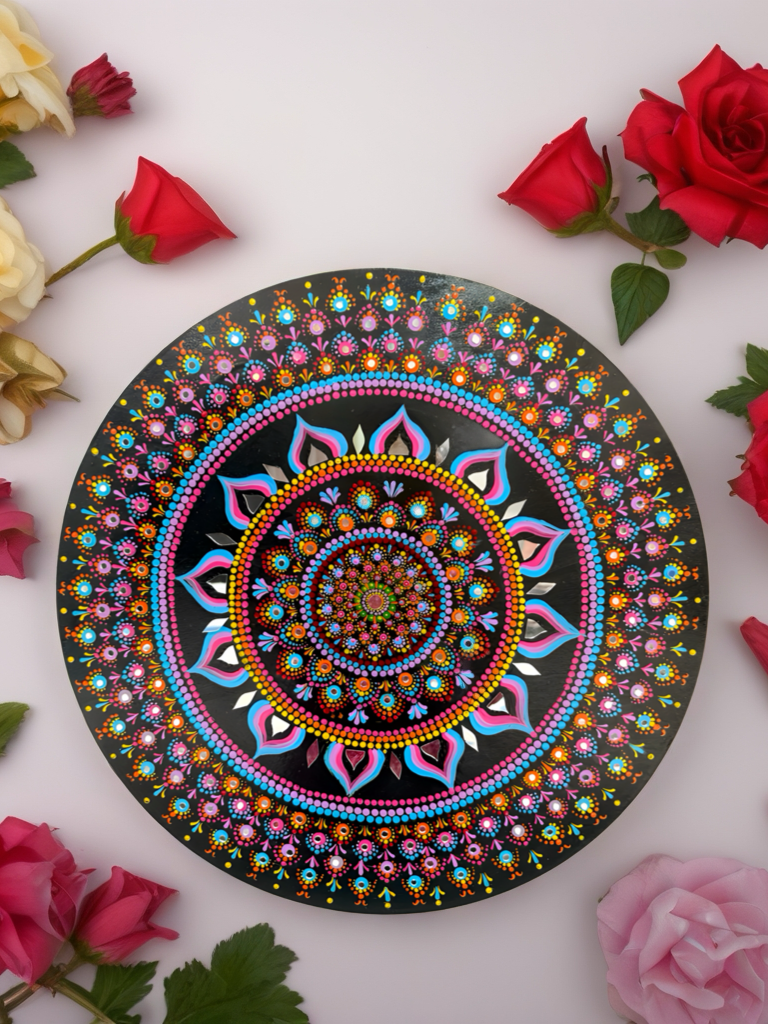 Colorful Geometric Mandala Painting – Handmade Wooden Wall Decor, Meditation Room Art - Ira World Art LLC