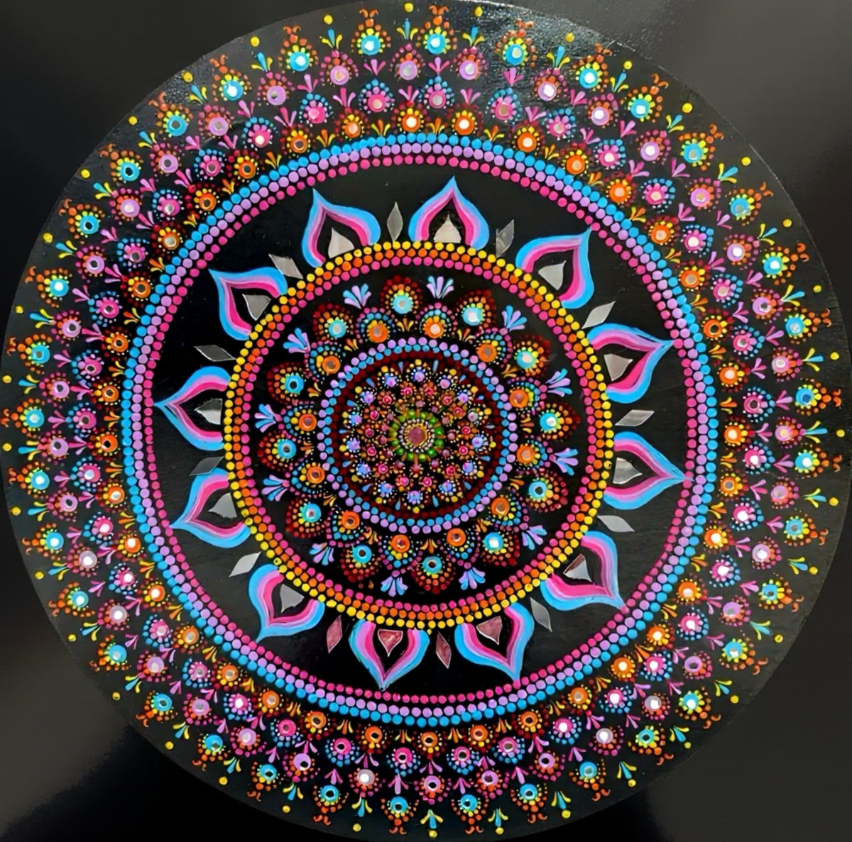 Colorful Geometric Mandala Painting – Handmade Wooden Wall Decor, Meditation Room Art - Ira World Art LLC